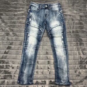Southpole Skinny Moto Distressed Blue Jeans Size 12 Ribbed Panel Streetwear